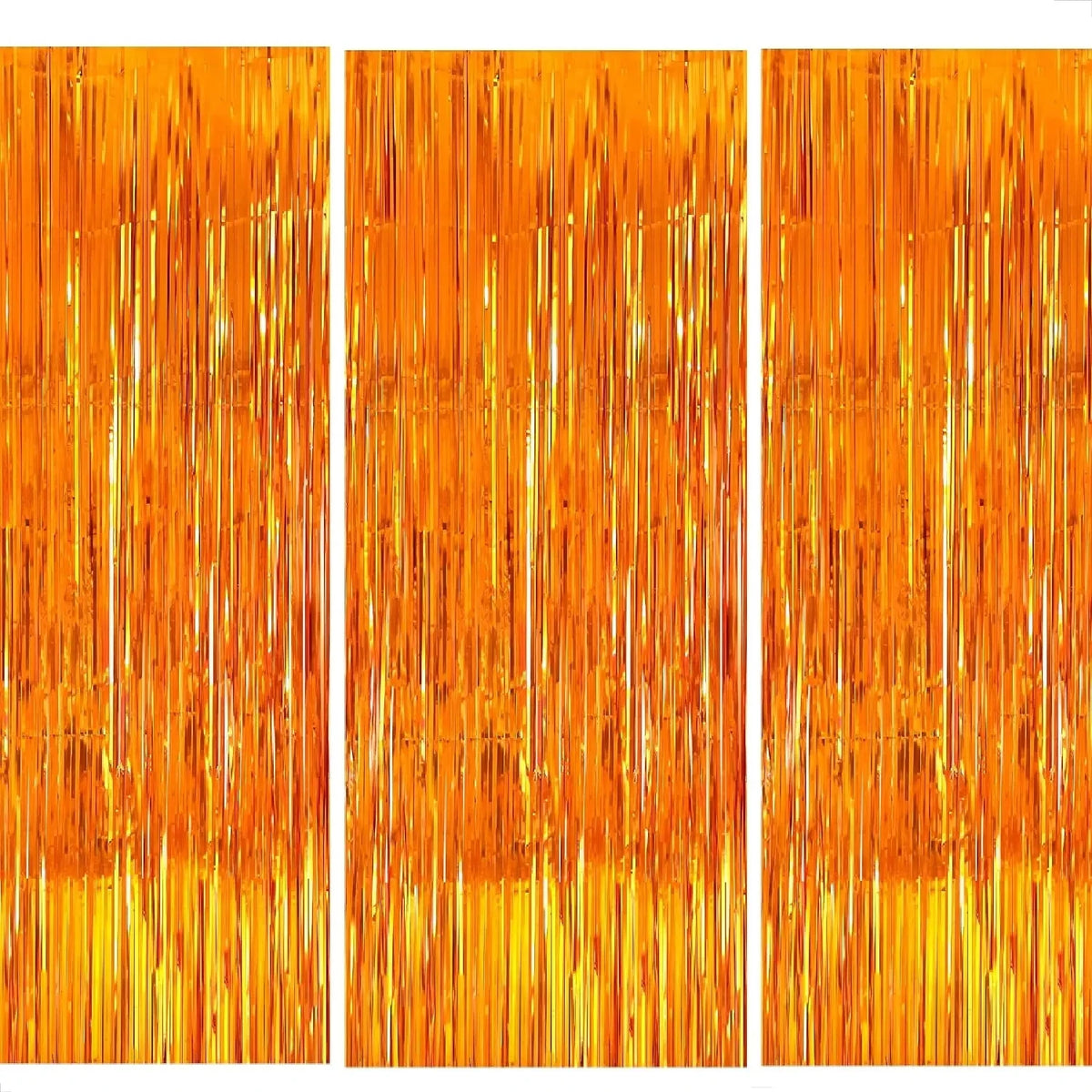 3-Pack Orange Tassel Curtain Background Set for Party Decorations