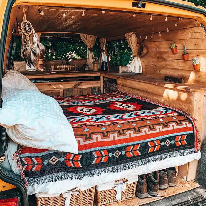 Outdoor Picnic & Beach Mat Set - Bohemian Style Multi-Use Cloths for Camping, Balcony & Valentine’s Day Decor