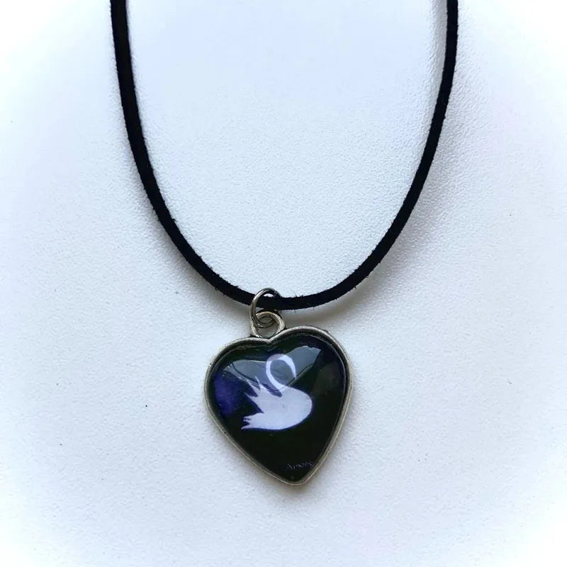 Handmade Swan Heart Glass Pendant Necklace - Elegant Jewelry Gift