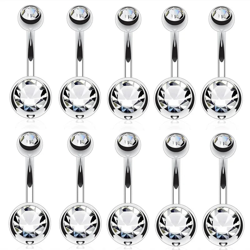 Crystal Belly Button Piercing Set Stainless Steel Navel Barbell Variety Pack