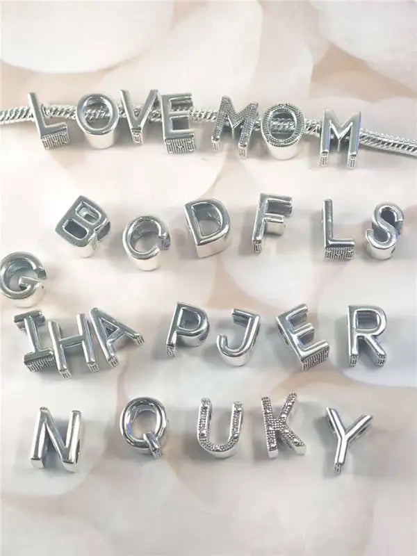 925 Sterling Silver Charm Beads for Bracelets - Letters & Pinyin Gift Jewelry