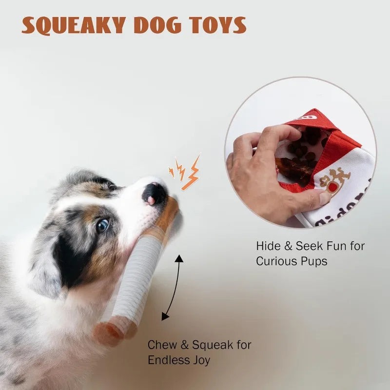 Interactive Plush Dog Toy with Squeaky Stick - Funny Chewing Toy for Small & Medium Dogs