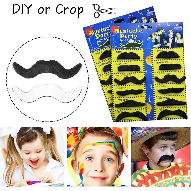 Self-Adhesive Fake Mustaches Party Favors for Costumes - 6/12 Pcs