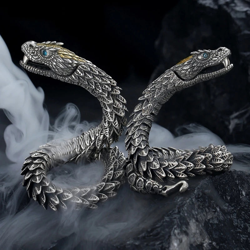 Retro Handmade Men's Jewelry Bracelet with Medusa & Rattlesnake Design - High-End Hip-Hop Style