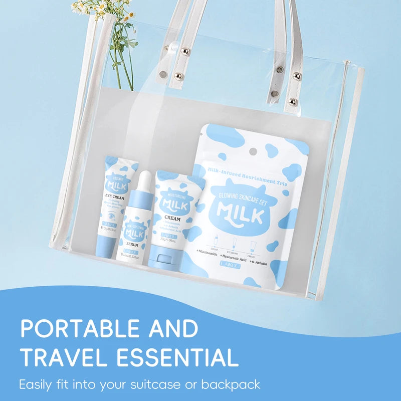 Hydrating Milk Glow Skincare Set with Serum, Eye Cream & Moisturizer