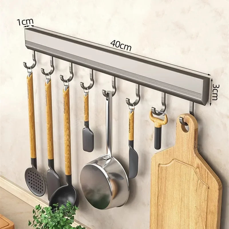 Wall Mounted Hooks Rack Multi-Purpose Storage Organizer No Drilling