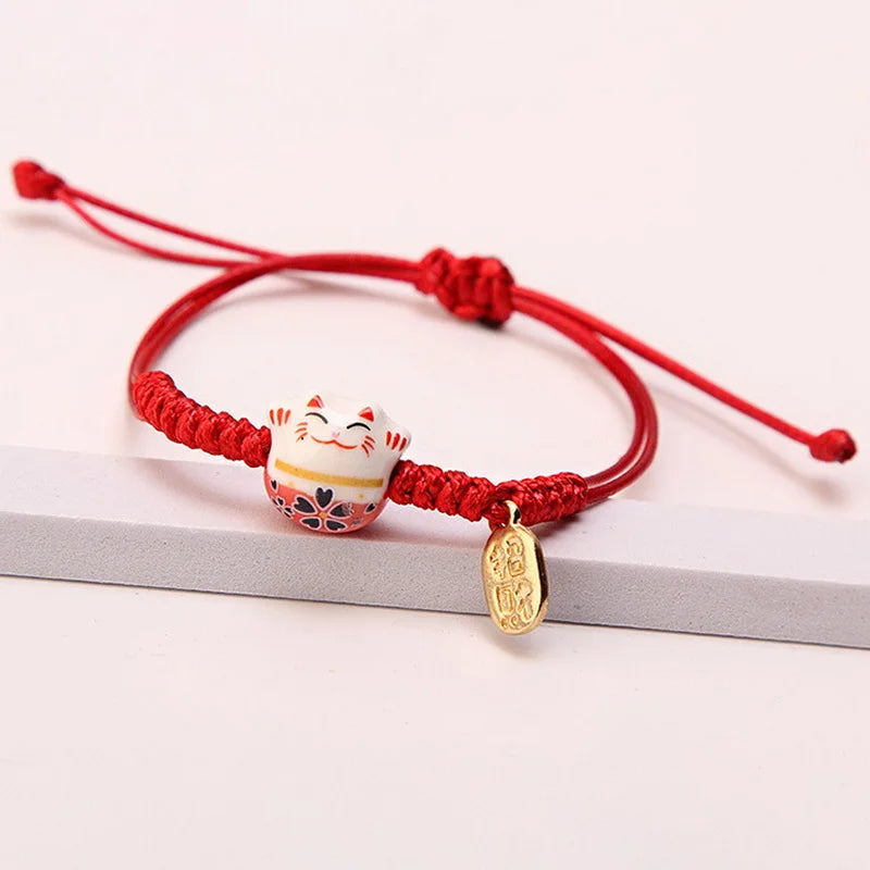 Cute Lucky Cat Braided Bracelet for Women - Adjustable Animal Jewelry Gift
