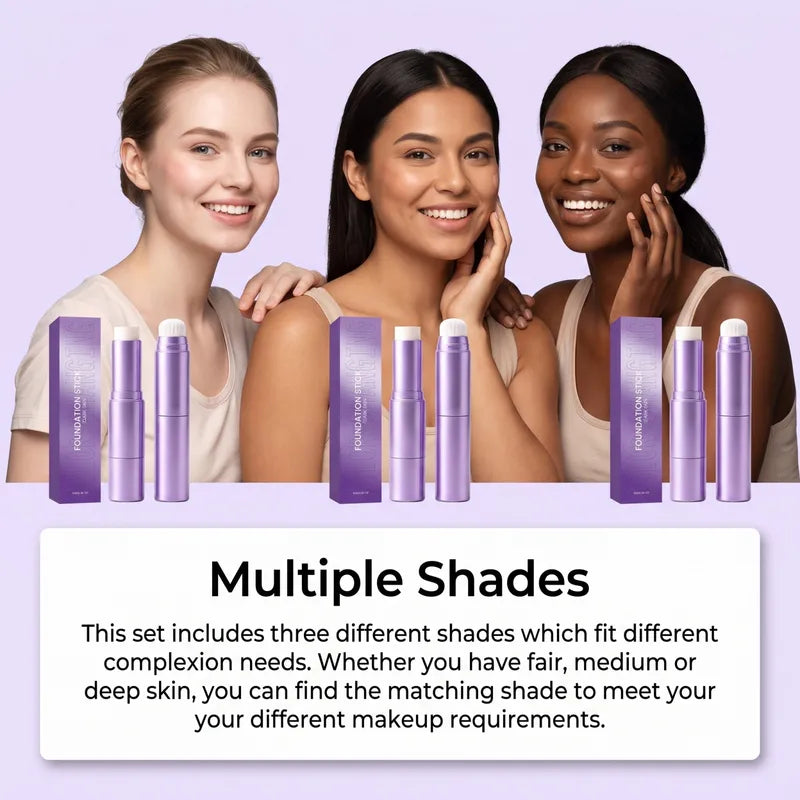 Lightweight Foundation Stick with Natural Matte Finish - Buildable, Portable, 3 Shades