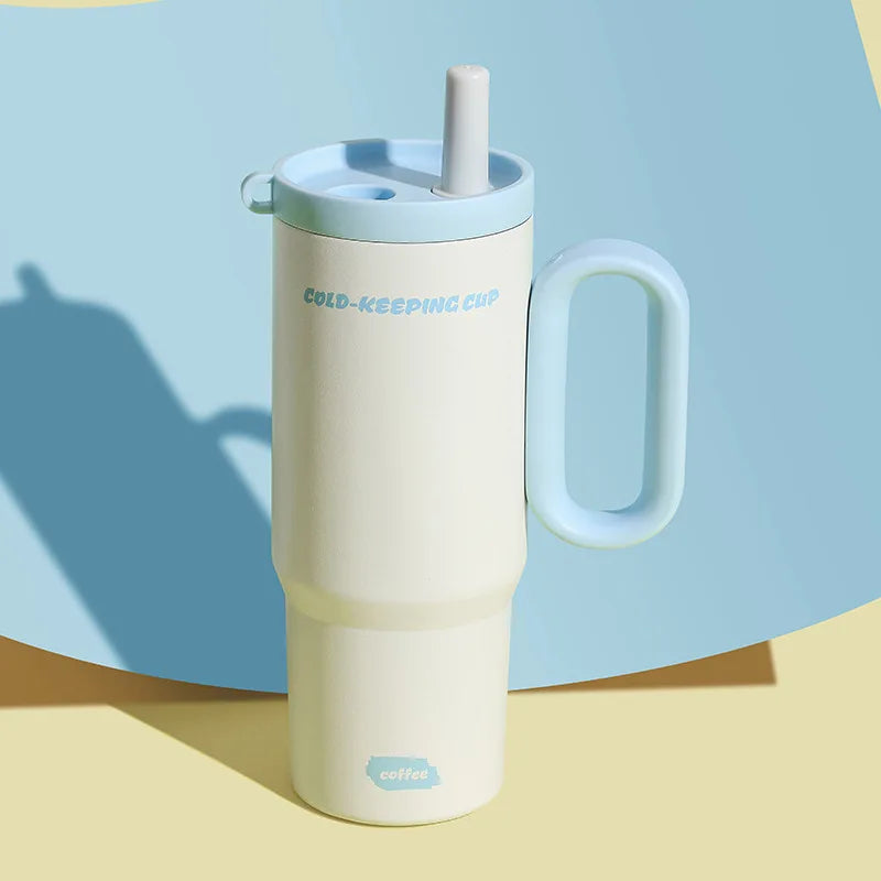 750ML Stainless Steel Vacuum Insulated Water Bottle with Straw & Handle - Outdoor Travel Coffee Cup