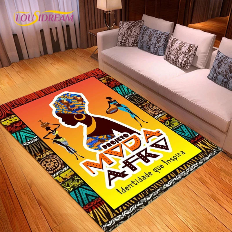 African Woman Carpet Rug for Living Room Bedroom Kitchen Floor Mat - Unslip & Giftable
