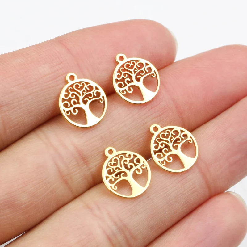 10pcs 12x10mm Stainless Steel Gold Plated Tree of Life Charms for Jewelry Making