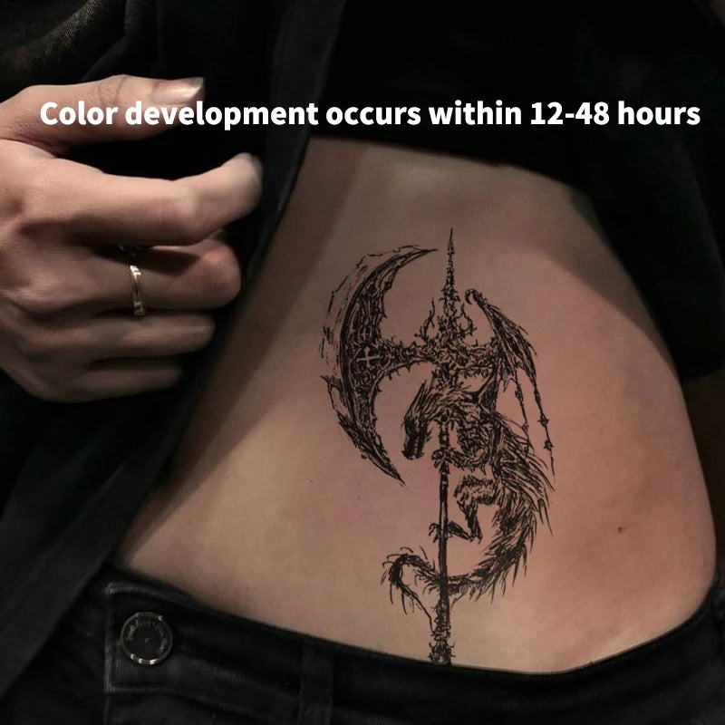 Waterproof Temporary Tattoo Sticker - Dragon Scythe Halloween Cosplay Body Art