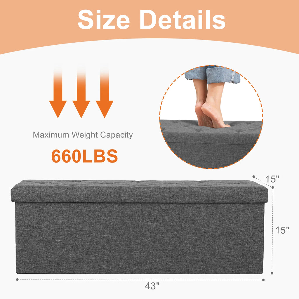 Foldable Storage Ottoman Bench with Hidden Toy Box and Large Capacity