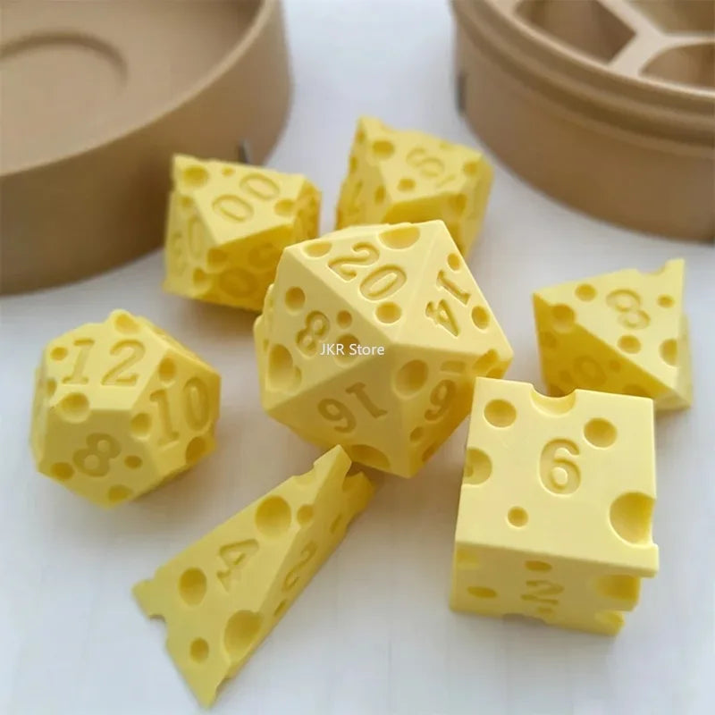 Irregular Cheese Dice Set D4 D20 Portable Dice Box for Board Games & Party Decor