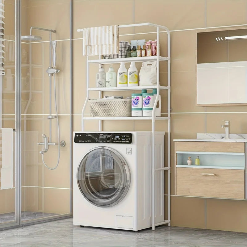 Multi-Layer Metal Bathroom Storage Rack with Toilet Paper Holder - Balcony Washing Machine Shelf