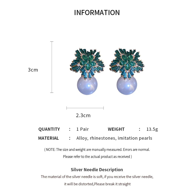 Light Luxury Imitation Pearl Earrings Women Jewelry Zircon Snowflake Studs for Party Wedding