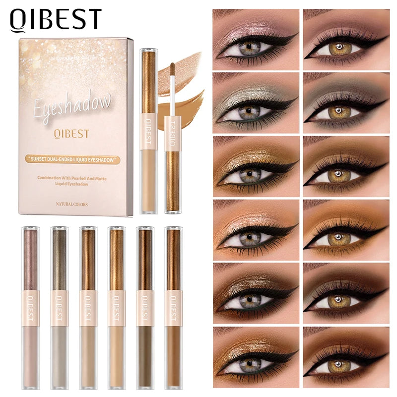 Double Head Glitter Matte Liquid Eyeshadow Set - Long Lasting 6 Colors