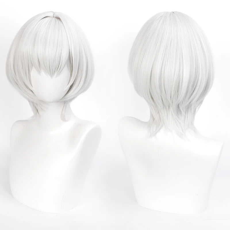 Short Straight Silver White Cosplay Wig for Anime Costumes Heat Resistant Synthetic Hair