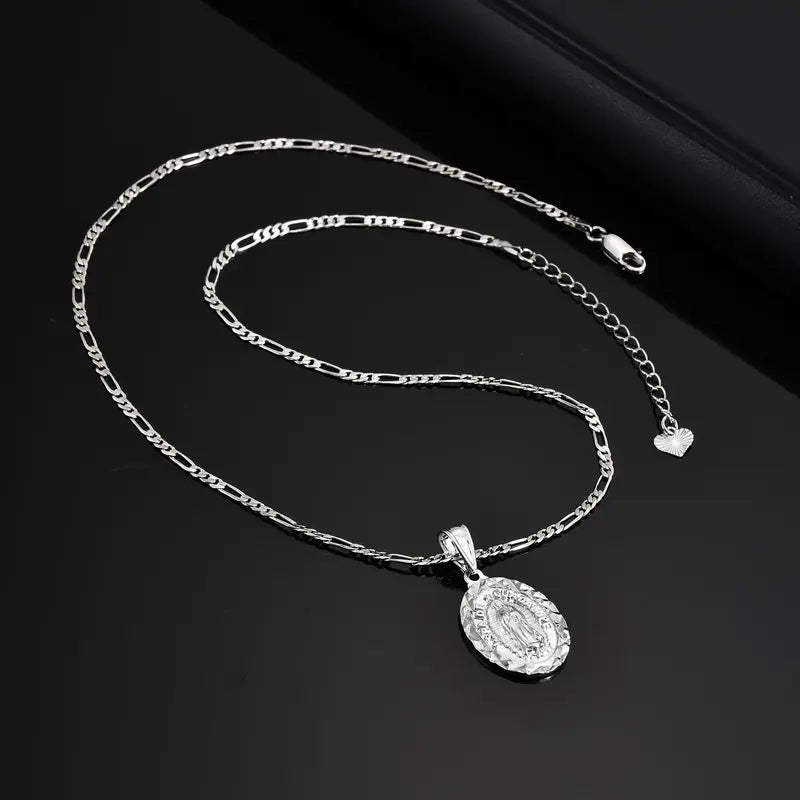 Virgin Mary Prayer Pendant Necklace Unisex Religious Jewelry with Metal Color Options
