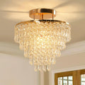 11.8 Inch Gold Crystal Chandelier Ceiling Light - 5 Tiers Raindrops Pendant Fixture for Bedroom Living Room Hallway