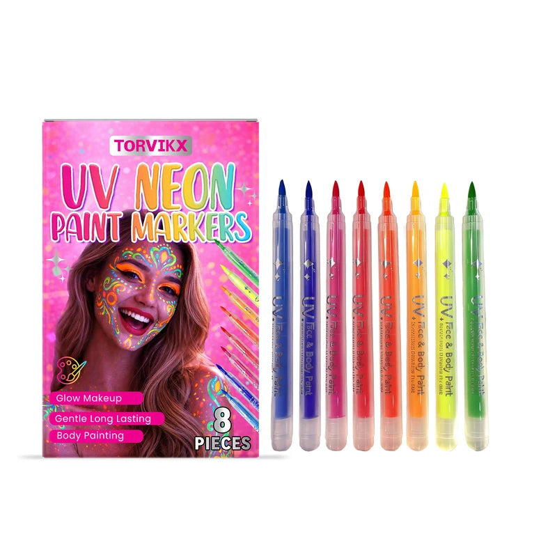 UV Luminous Face & Body Painting Pen for Parties & Concerts - Washable Neon Makeup