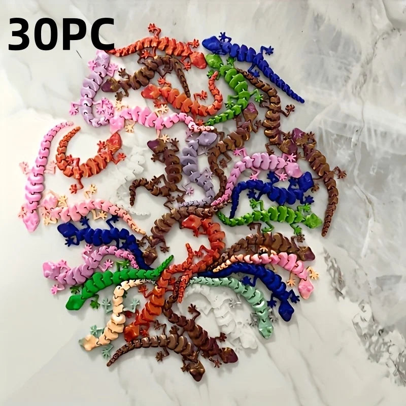 30 Pcs Colorful 3D Printed Movable Joint Lizard Reptile Decorations
