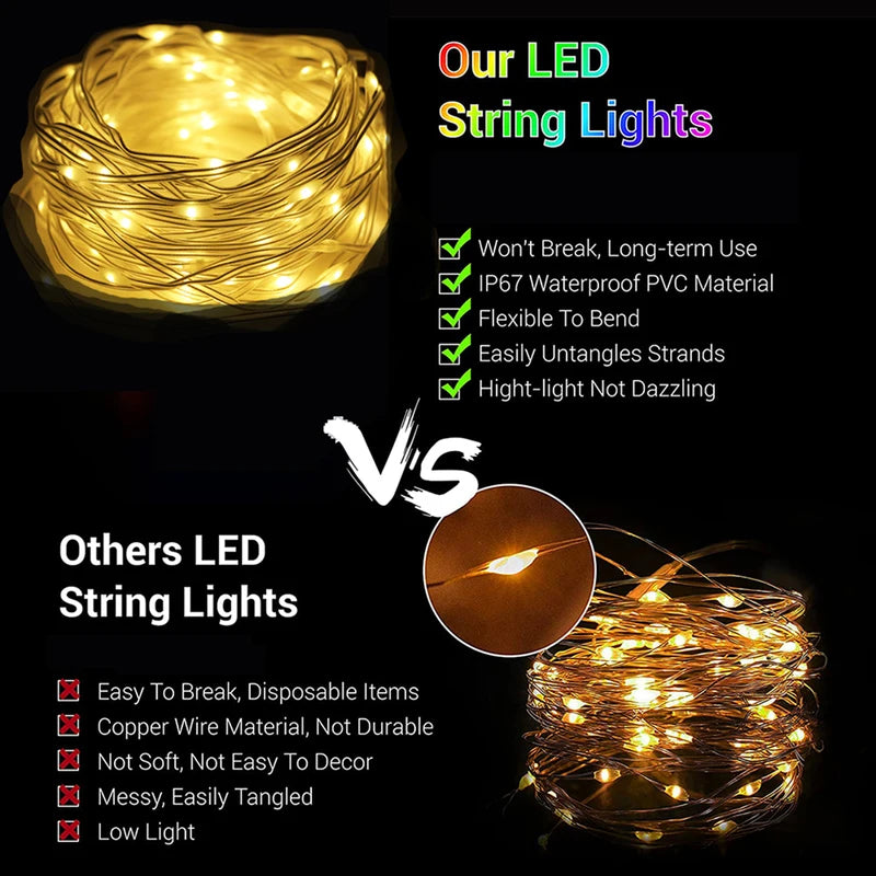 Outdoor LED Fairy String Lights for Christmas Garden Wedding Party USB Decor