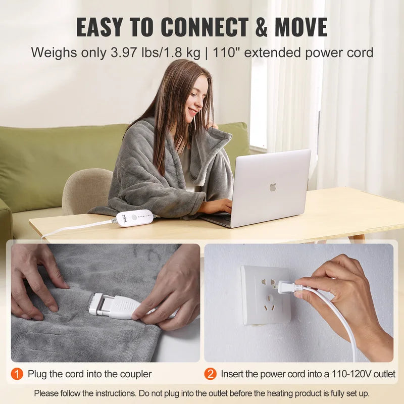 Electric Heated Throw Blanket with 5 Heating Levels and Auto-Off Timer