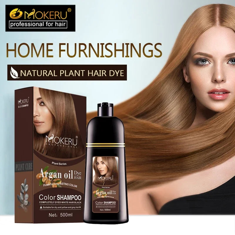 Natural Organic Hair Dye Shampoo - Long Lasting Black Color for Men & Women