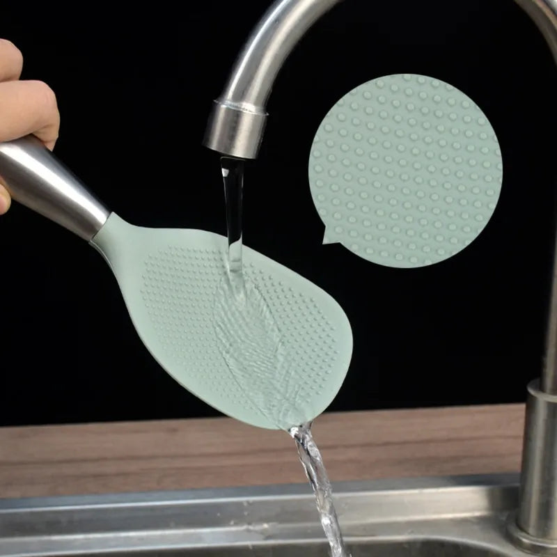 Stainless Steel Handle Silicone Rice Spoon Non-Stick Kitchen Utensil - Heat Resistant