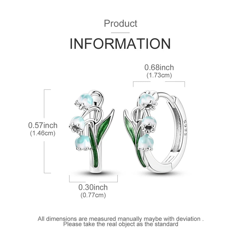 Sterling Silver Four Clover Stud Earrings with Lily of the Valley Flower for Women
