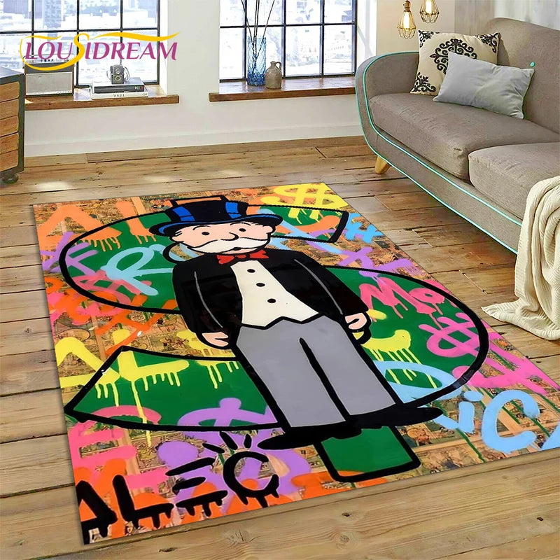 Game Dollar Monopoly Cartoon Money Rug Carpet for Living Room & Bedroom