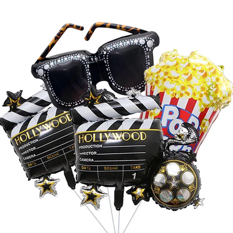4PCS Movie Night Party Decorations Foil Balloons Sunglasses Popcorn Balloons for Birthday & Celebration
