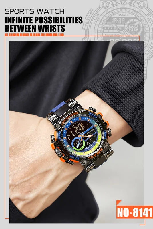 Men's Analog Digital Dual Display Sports Watch - 50M Waterproof Shock Resistant