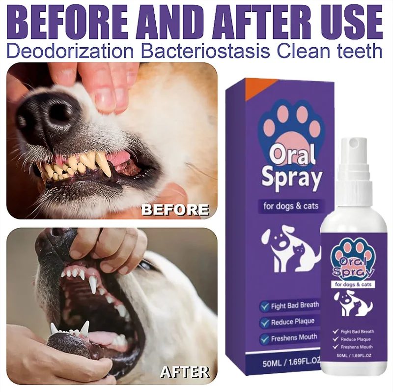 Pet Dental Spray for Dogs and Cats - Bad Breath & Tartar Control, Easy Application