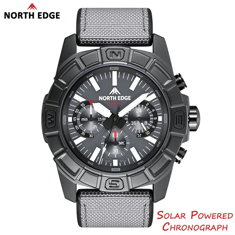 Men's Solar Power Quartz Watch with Stainless Steel Case Waterproof 50M Pilot