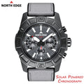 Men's Solar Power Quartz Watch with Stainless Steel Case Waterproof 50M Pilot