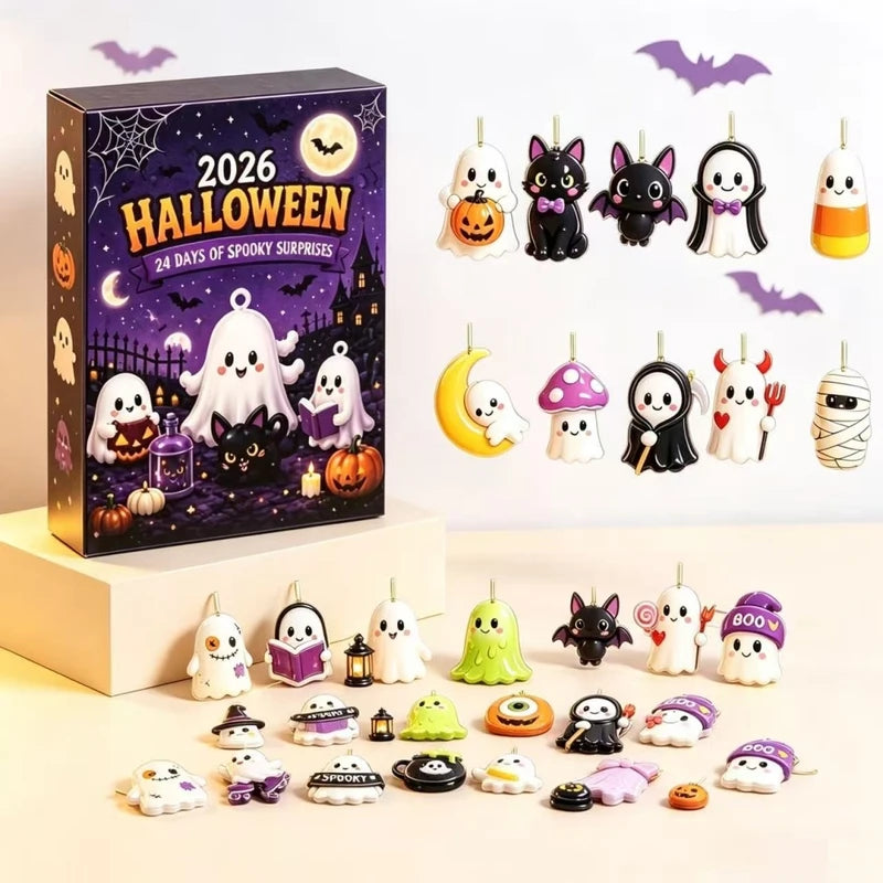 Halloween Advent Calendar with Spooky Acrylic Ornaments - 24 Days Countdown Gift Set