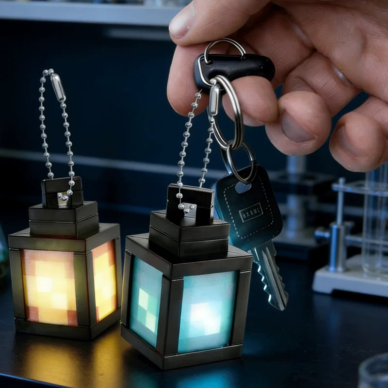 Rechargeable Pixel Lantern Night Light Keychain - Portable Kids Gift, USB-C Powered