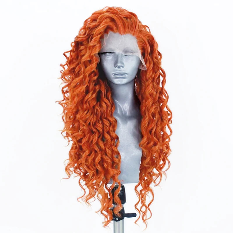 Orange Lace Front Wigs for Women Curly Synthetic Heat Resistant Hair Cosplay