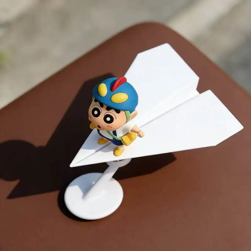 Anime Crayon Shin Chan Figure with Rotating Aircraft Car Dashboard Ornament Gift