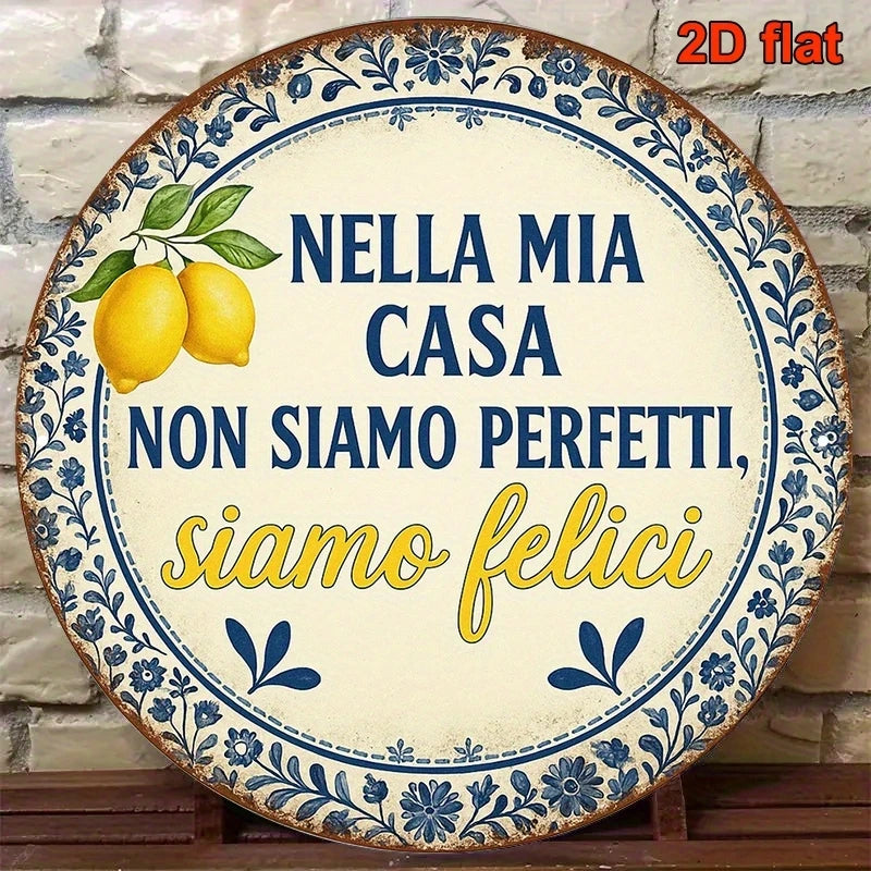 20cm Wooden Wall Decoration Disc with Italian Proverb - Rustic Farm Theme