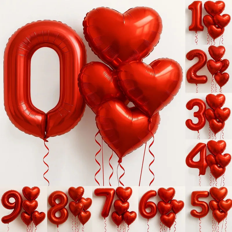 Party Foam Number and Heart Balloons Set for Celebrations - Multiple Colors