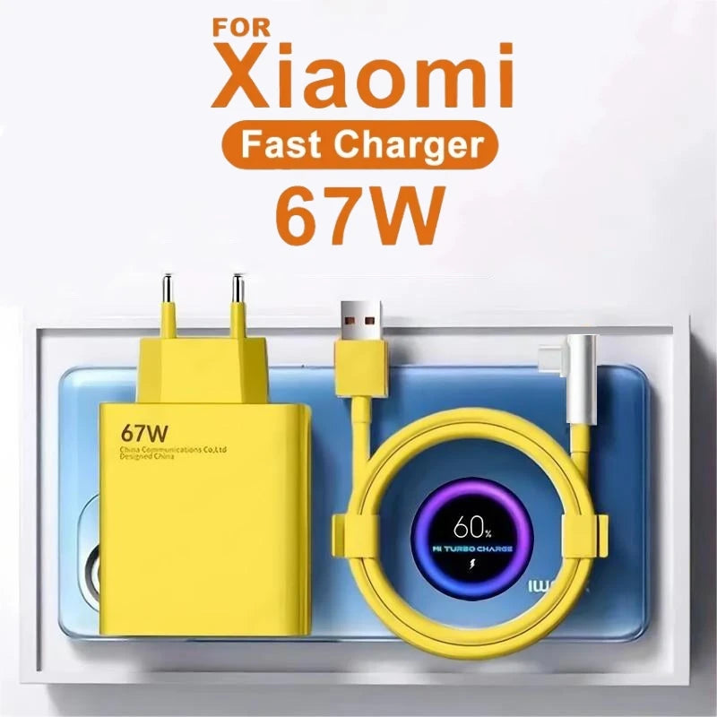 67W 6A USB Fast Charging Adapter for Xiaomi, Redmi, POCO Type-C Cable Charger