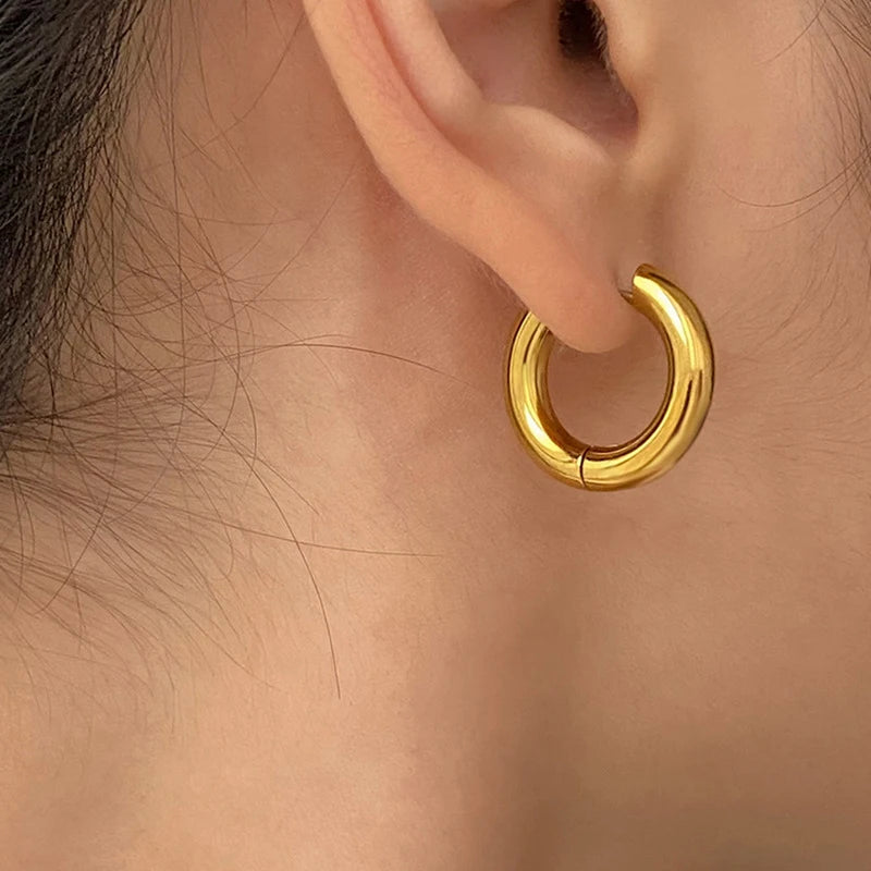 Classic Round Stainless Steel Earrings for Women Men Geometric Circle Ear Buckle