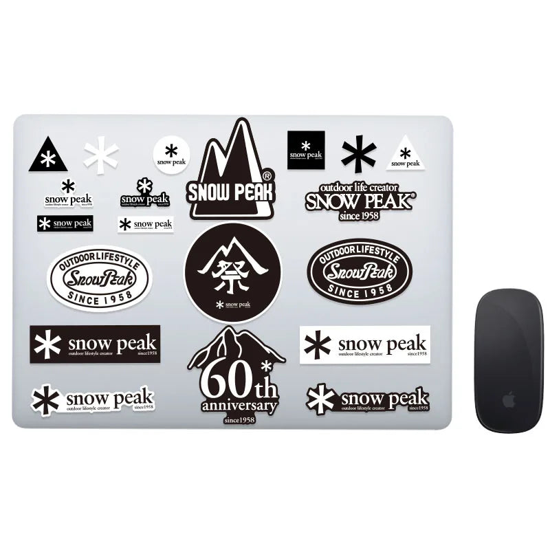 20pcs Waterproof Outdoor Camping Snowboard Sticker Set - Snow Peak Mountaineering & Motorcycle Designs