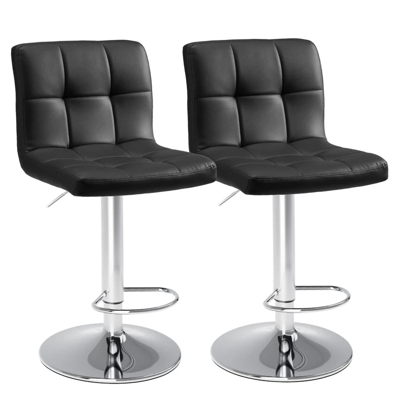 Set of 2 Upholstered Counter Height Bar Stools with Metal Base and Backrest