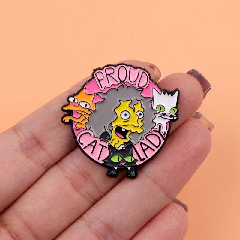 Cat Lady Enamel Pin Badge for Backpack Hat Collar Lapel Cartoon Jewelry Gift