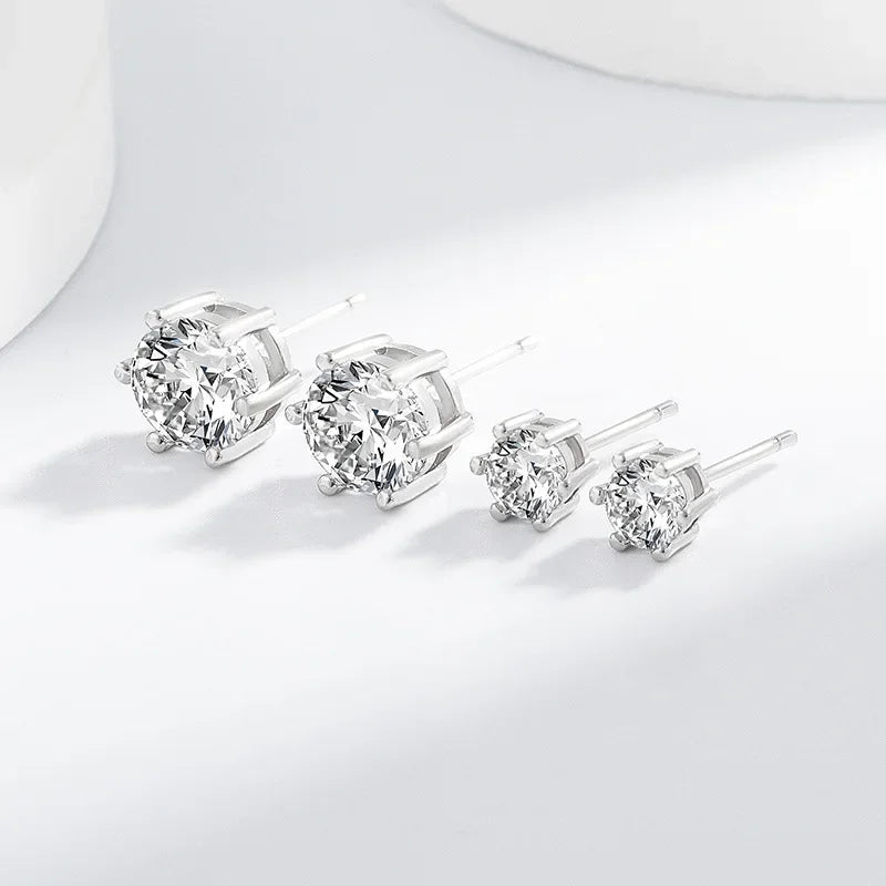 Sterling Silver Moissanite Stud Earrings with 18K White Gold Plating - Women’s Jewelry