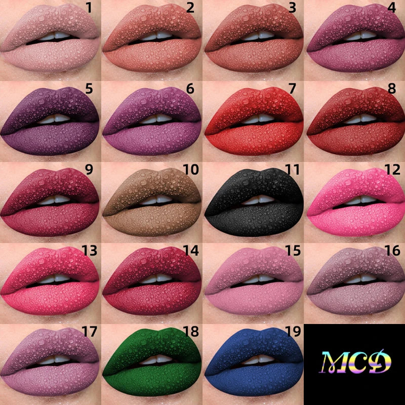 Matte Waterproof Lip Gloss Liquid Lipstick - 19 Colors, Nude to Red